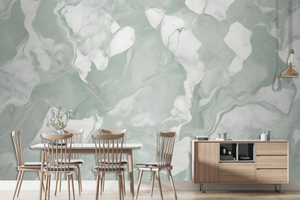 Green White Abstract Marble Wallpaper Mural