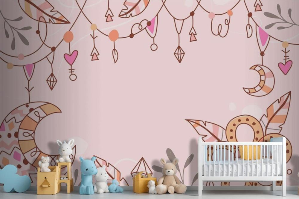 Hand Drawn Boho Background Girl Wallpaper Mural