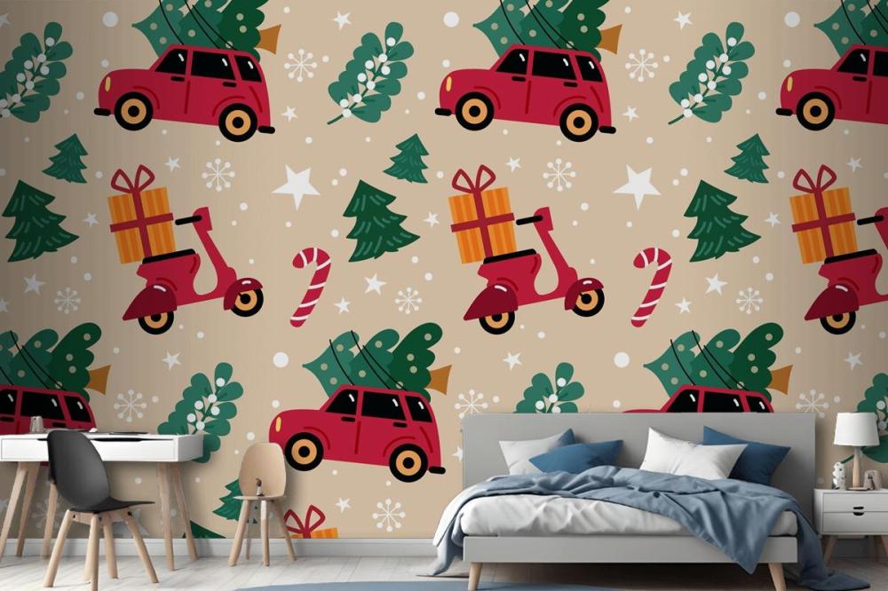 Hand Drawn Flat Christmas Pattern Design Wallpaper Mural
