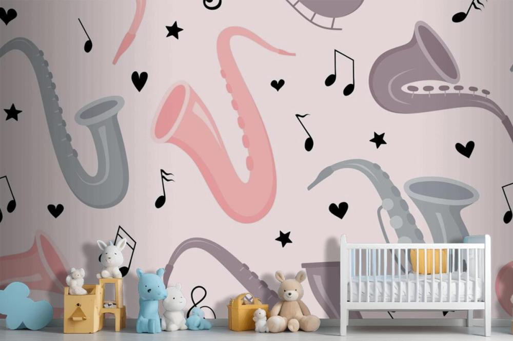 Hand Drawn Saxophone Seamless Pattern Wallpaper Mural