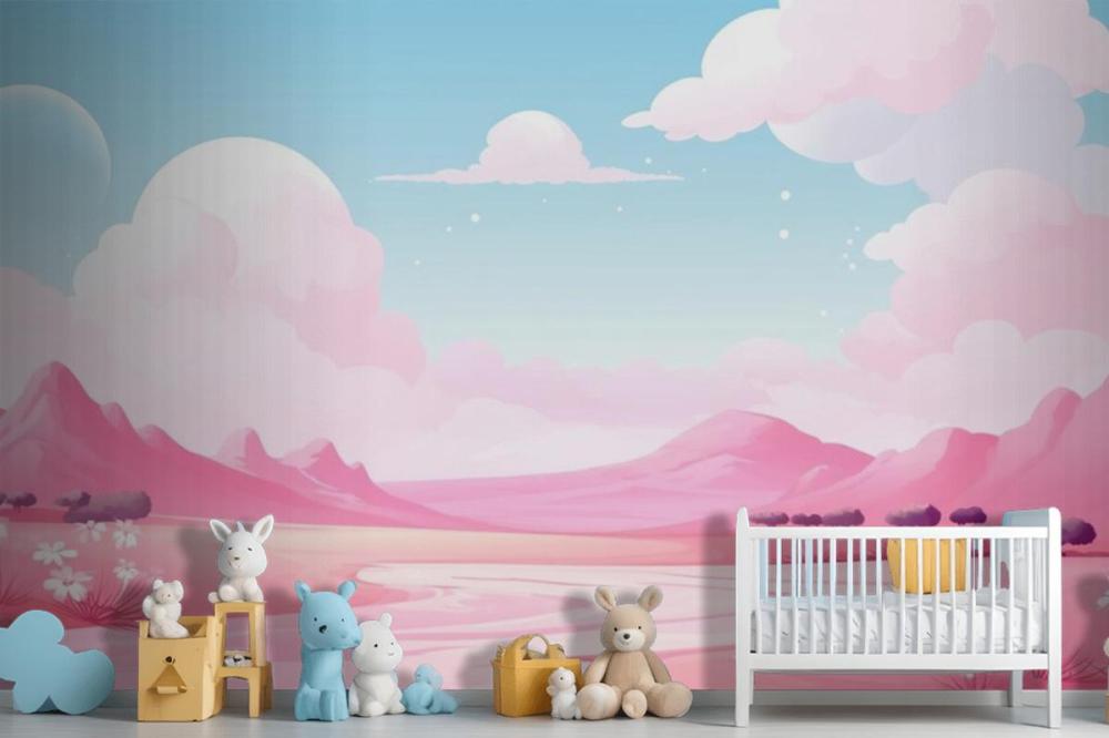 Landscape With Mountains And Clouds Wallpaper Mural