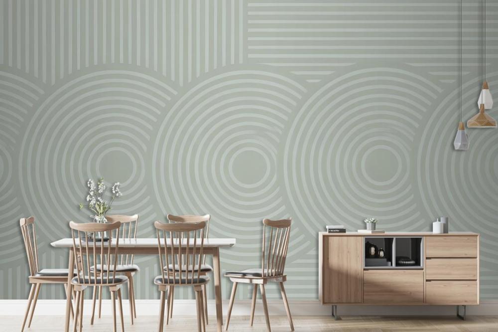 Light Green Background Concentric Circles Vertical Lines Wallpaper Mural
