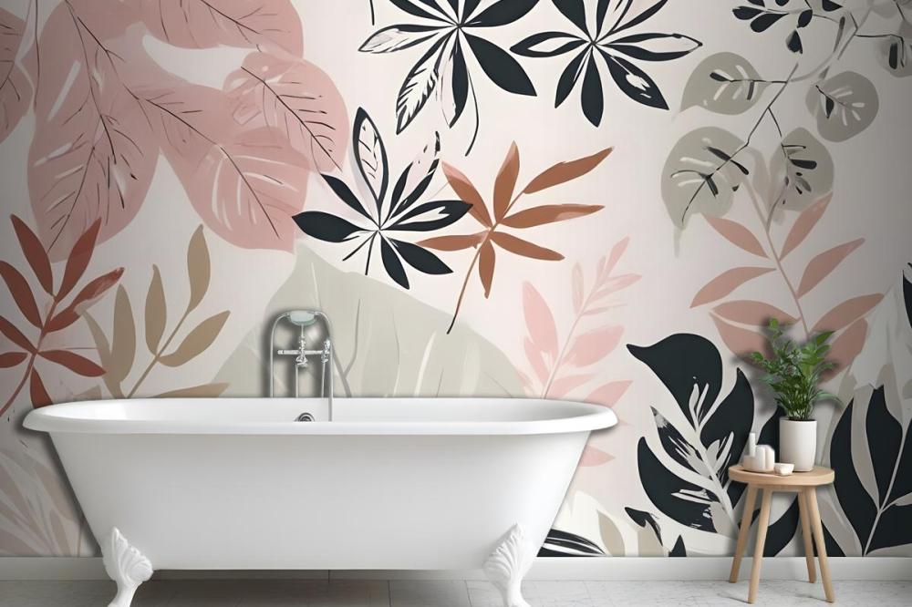 Neutral And Green Modern Botanical Plants Wallpaper Mural