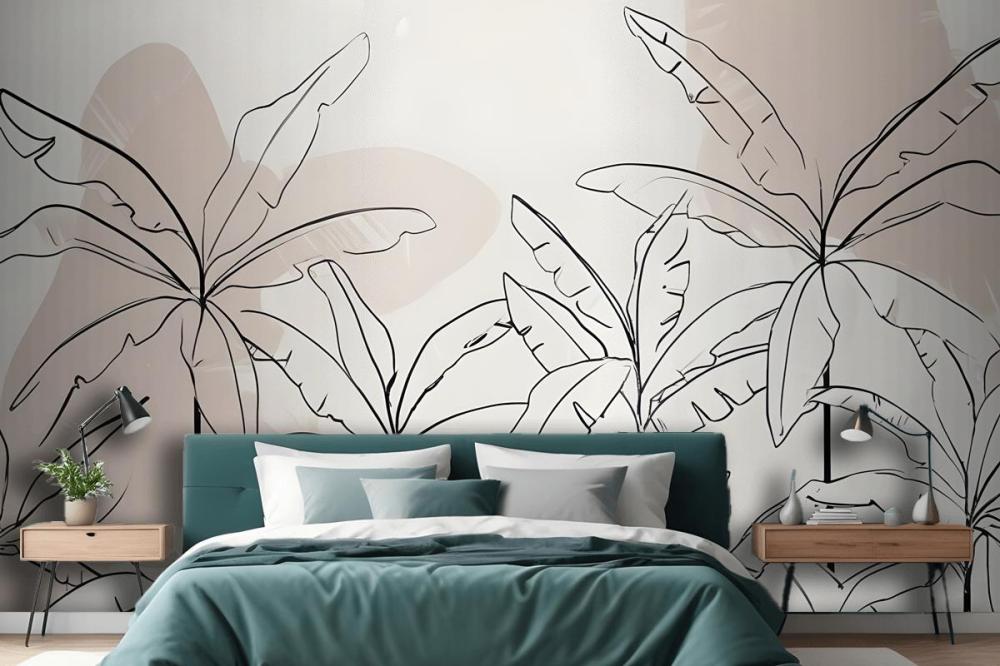 Neutral Pink Inky Tropical Wallpaper Mural