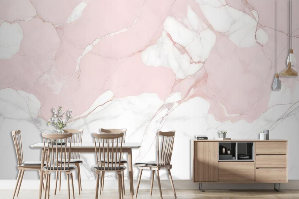 Pale Pink And White Marble Texture With Subtle Veining Patterns Wallpaper Mural