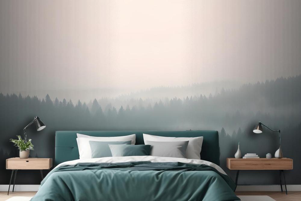 Peach & Green Pastel Ombre Forest Wallpaper Mural