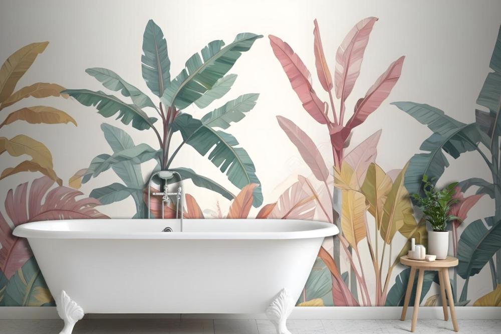 Pink & Teal Vintage Tropical Wall Mural