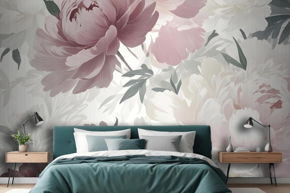 Pink And White Peony Flower Bedroom Wallpaper Mural
