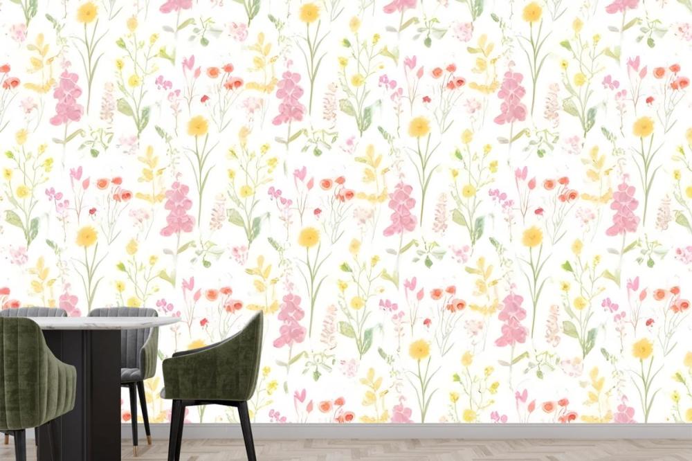 Pink Foxglove & Forget Me Not Flower Garden Wallpaper Mural