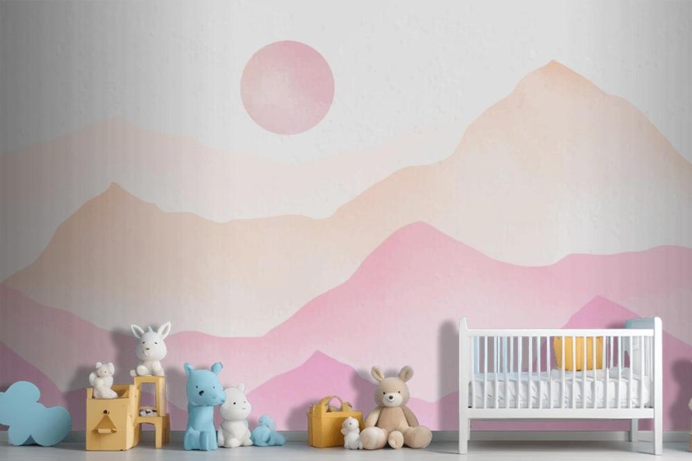 Pink Watercolor Mountains Background Wallpaper Mural