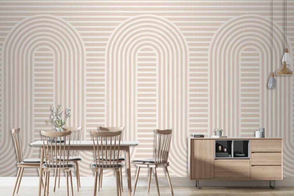 Pink Zen Garden Curves & Stripes Wallpaper Mural