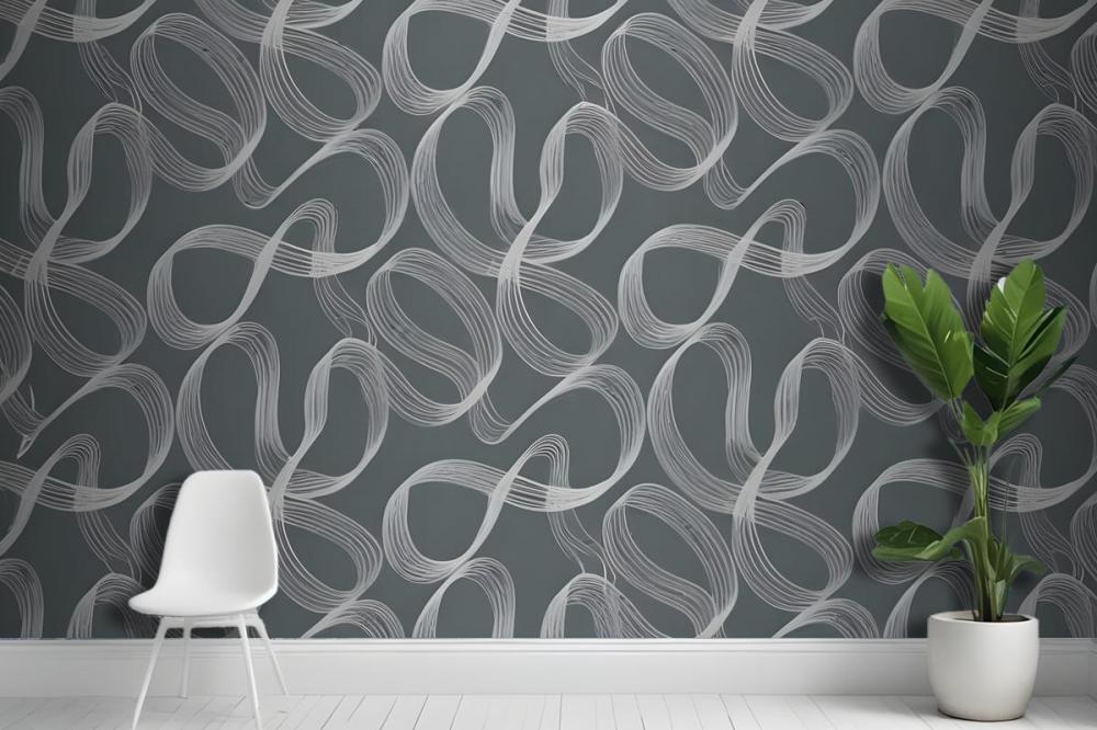 Seamless Abstract Pattern With Flowing Organic Shapes In Shades Of Gray And White Wallpaper Mural