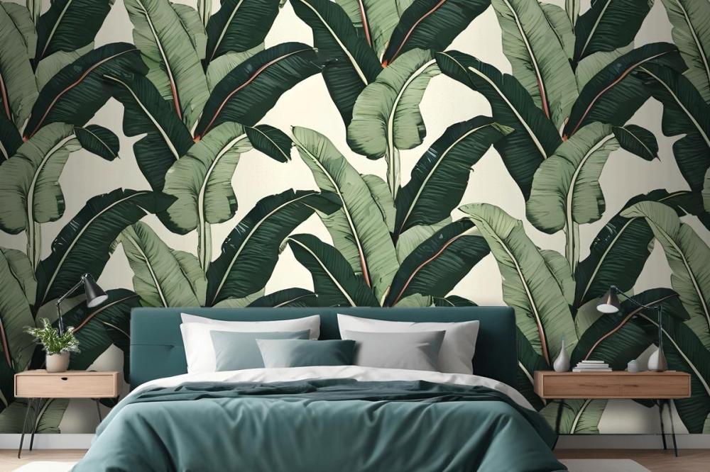 Seamless Pattern Featuring Lush Tropical Banana Wallpaper Mural