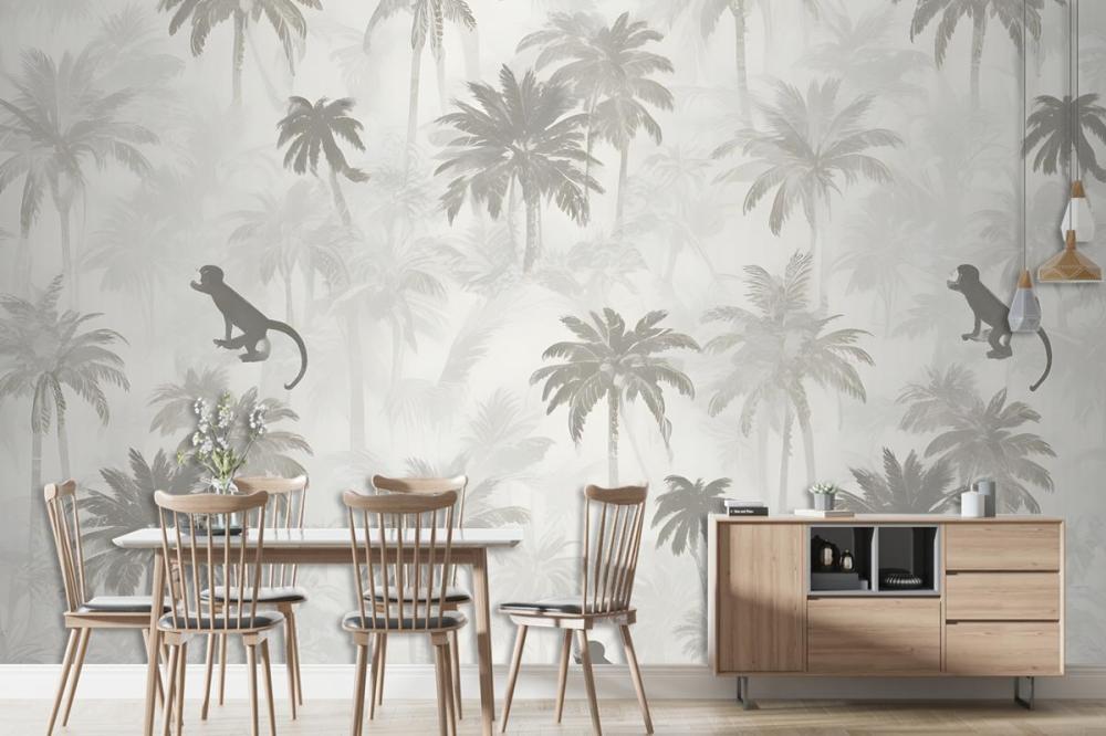 Sophisticated Minimal Jungle Animals Pattern Wallpaper Mural
