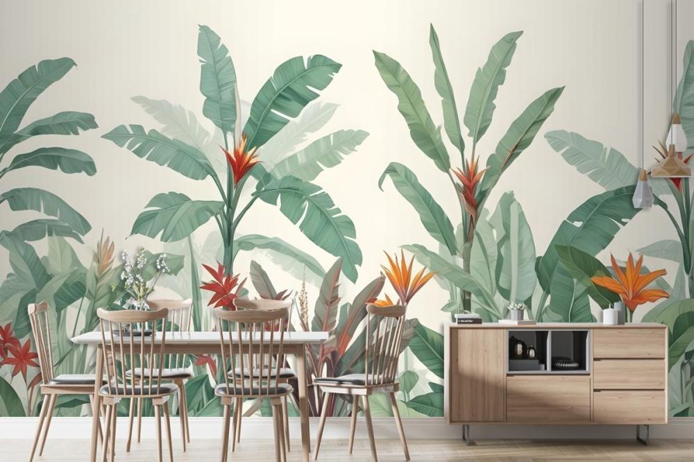 Tropical Jungle Scene With Lush Green Foliage Wallpaper Mural