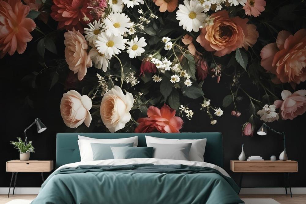 Vintage A Bouquet Of Vibrant Flower Bedroom Wallpaper Mural