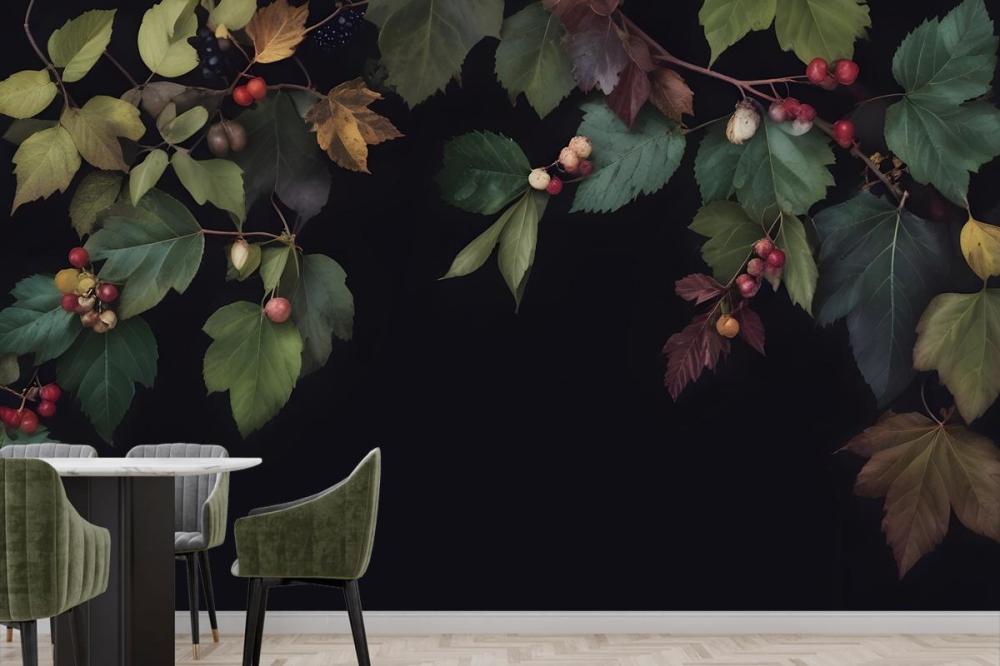Vintage Dark Botanical Fig Tree Wallpaper Mural