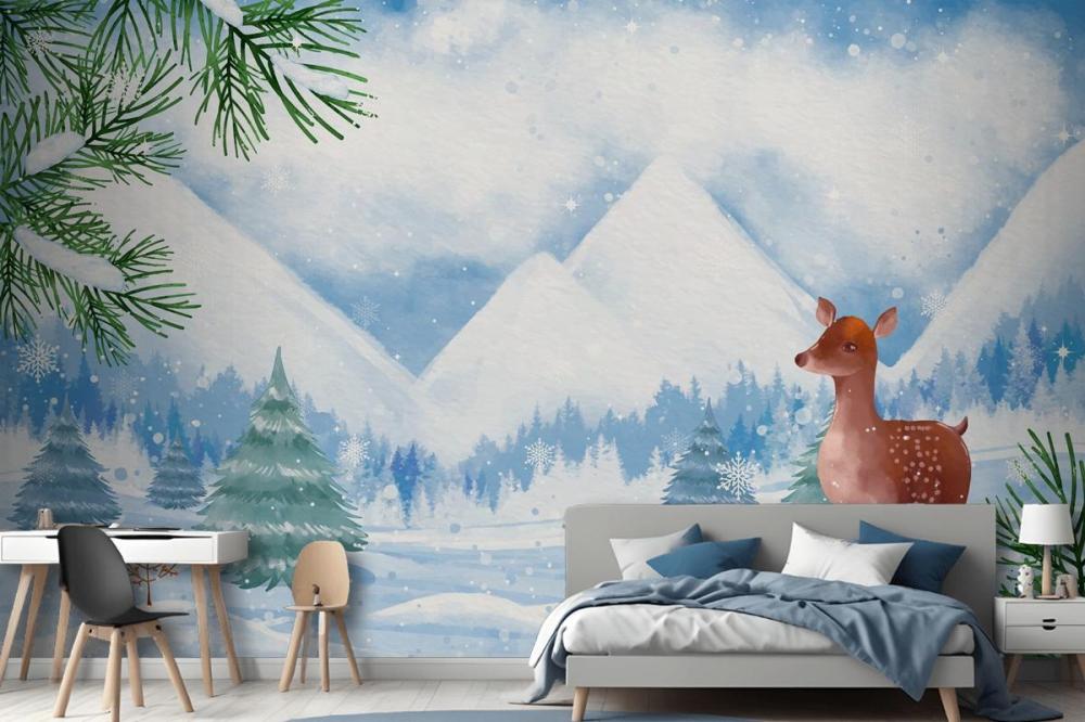 Watercolor Background For Winter Season Celebration Wallpaper Mural