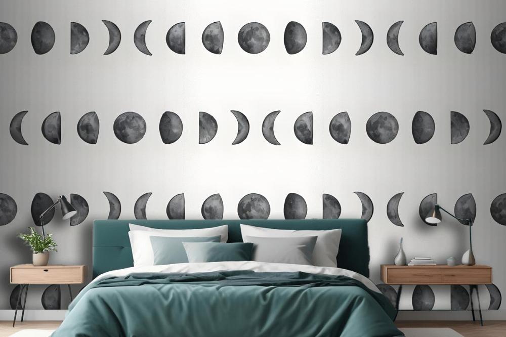 Watercolor Fullmoon Crescent Pattern Wallpaper Mural