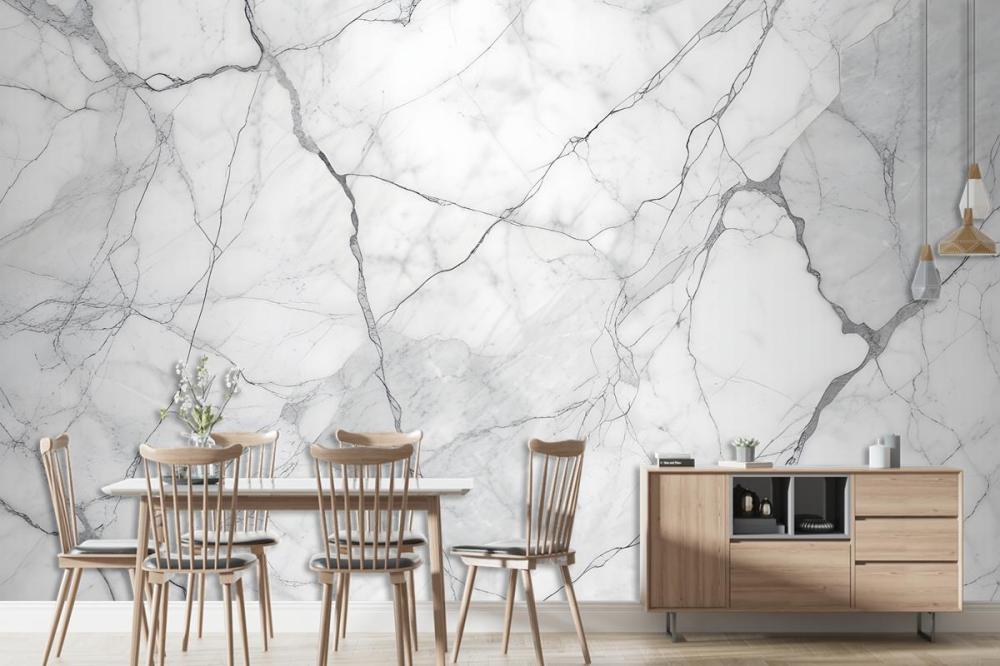 White Marble Texture With Gray Veins Wallpaper Mural