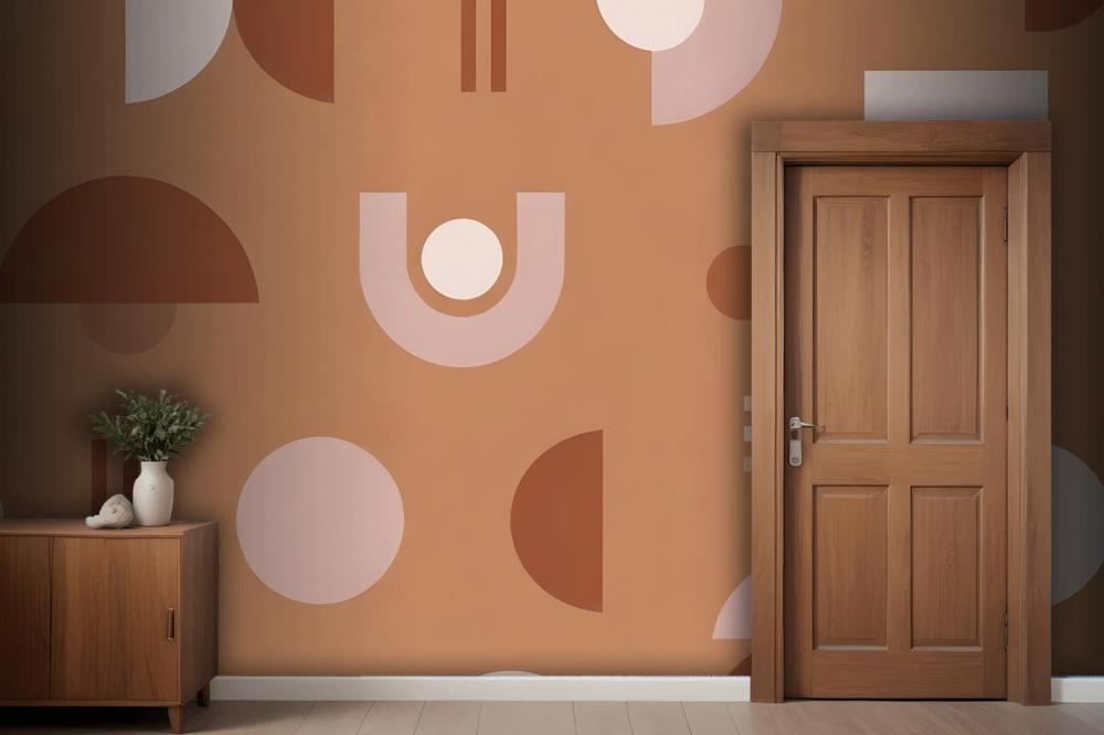 Abstract Geometric Shapes And Patterns In Shades Of Brown Wallpaper Mural