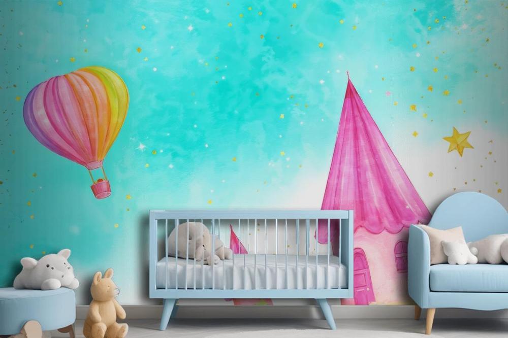 Balloon With A Flying Fairytale Watercolor Wallpaper Mural