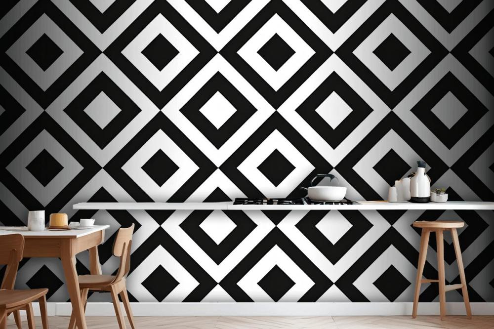 Black & White Diamond Pattern Wallpaper Mural