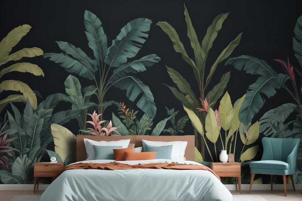 Blue & Green Dark Tropical Wall Mural