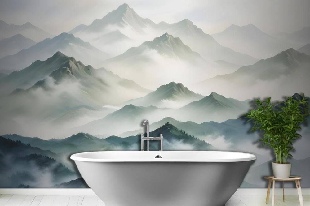 Blue & Green Mountainscape Wallpaper Mural