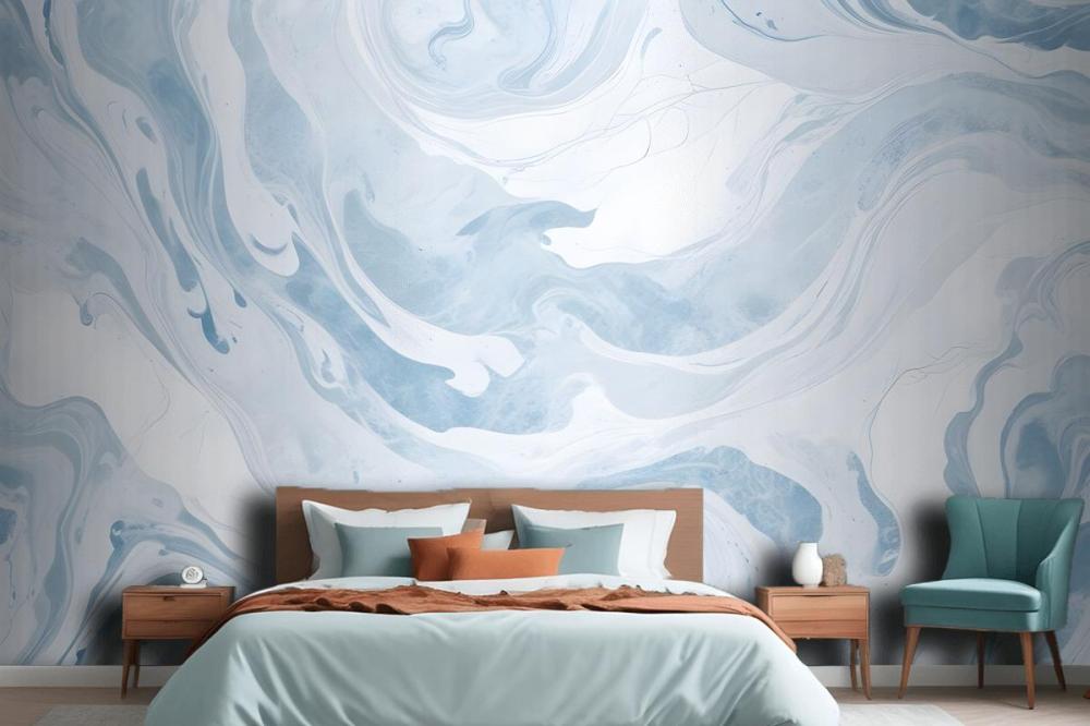 Blue & White Marbleized Wallpaper Mural
