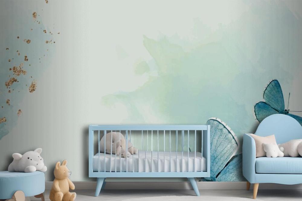 Blue Butterflies Patterned Background Wallpaper Mural