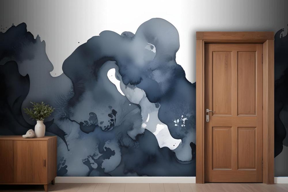 Blue Moody Abstract Watercolor Painting Wallpaper Mural