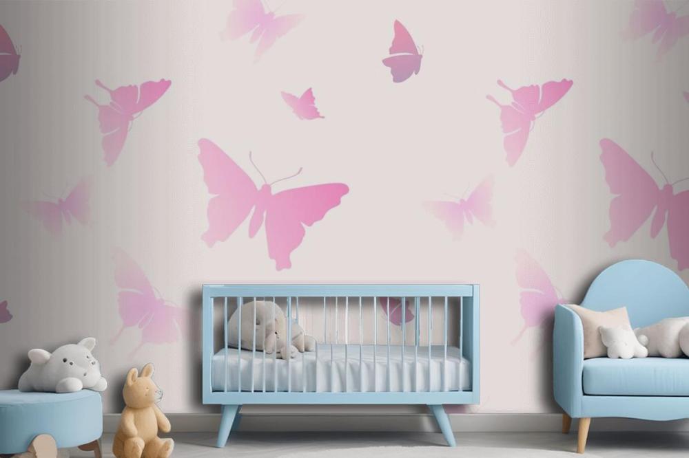 Butterfly Pattern Feminine Pink Aesthetic Wallpaper Mural