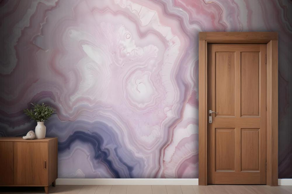 Closeup Of A Natural Agate Stone With Swirling Patterns Of Pink Wallpaper Mural