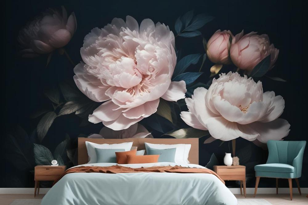 Dark Floral Peony Bouquet Wallpaper Mural