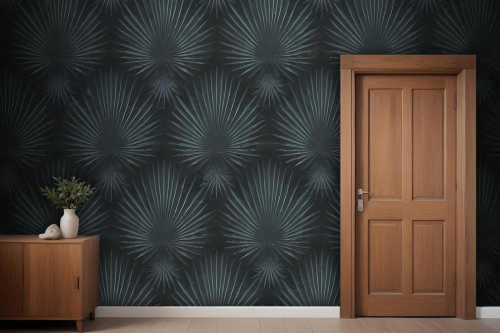 Dark Green Abstract Of Radiating Lines Sunburst Shapes Wallpaper Mural