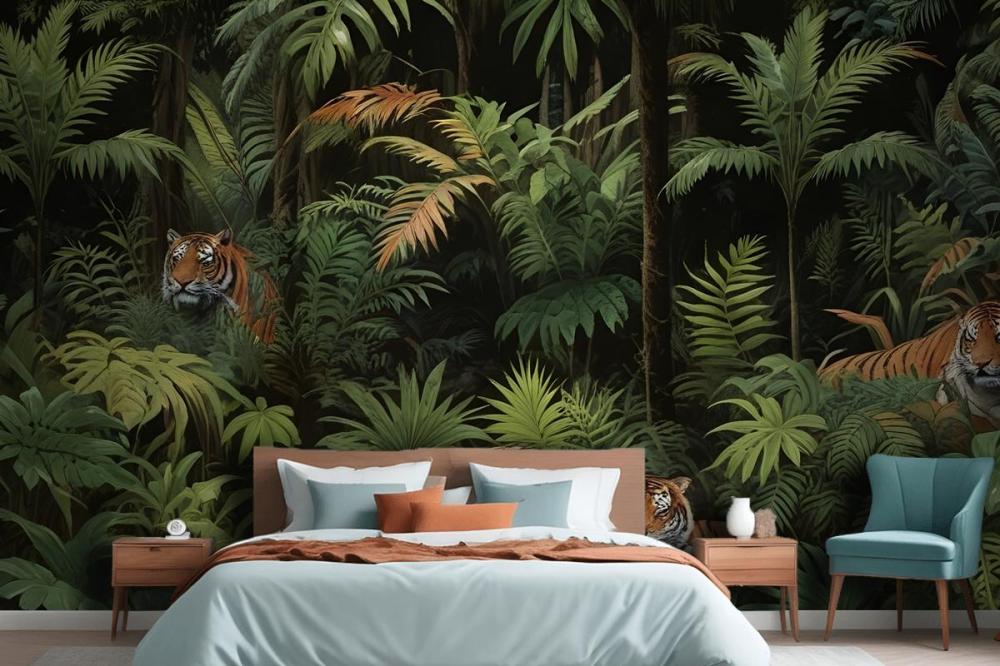 Dark Tropical Trees With Leopards Wallpaper Mural