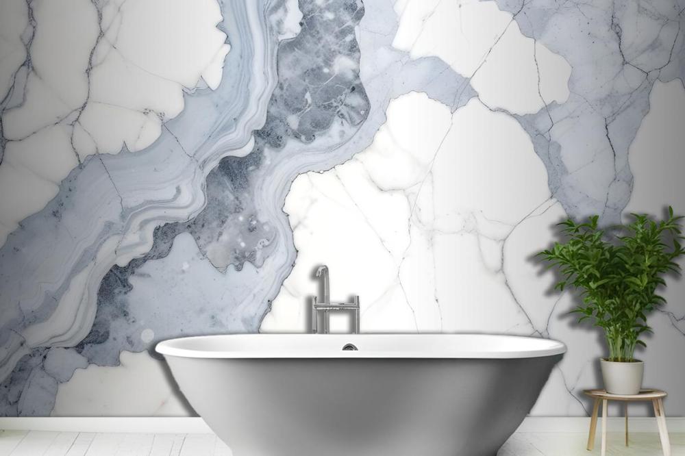 Deep Blue Clouded Marble Wallpaper Mural