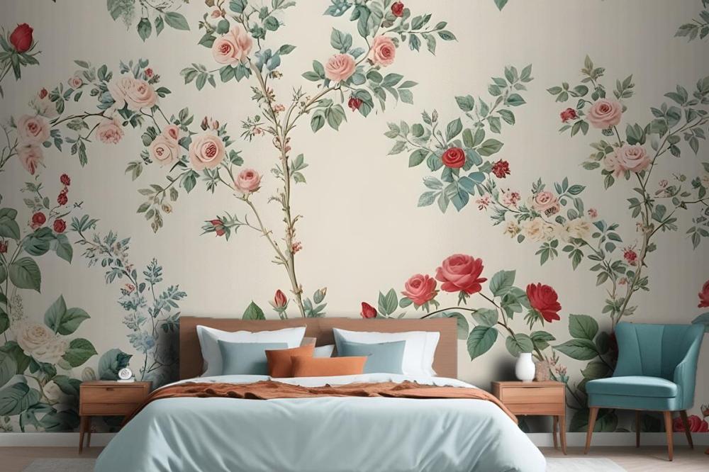 Detailed Floral Wallpaper Pattern Featuring Various Flowers And Plants Mural