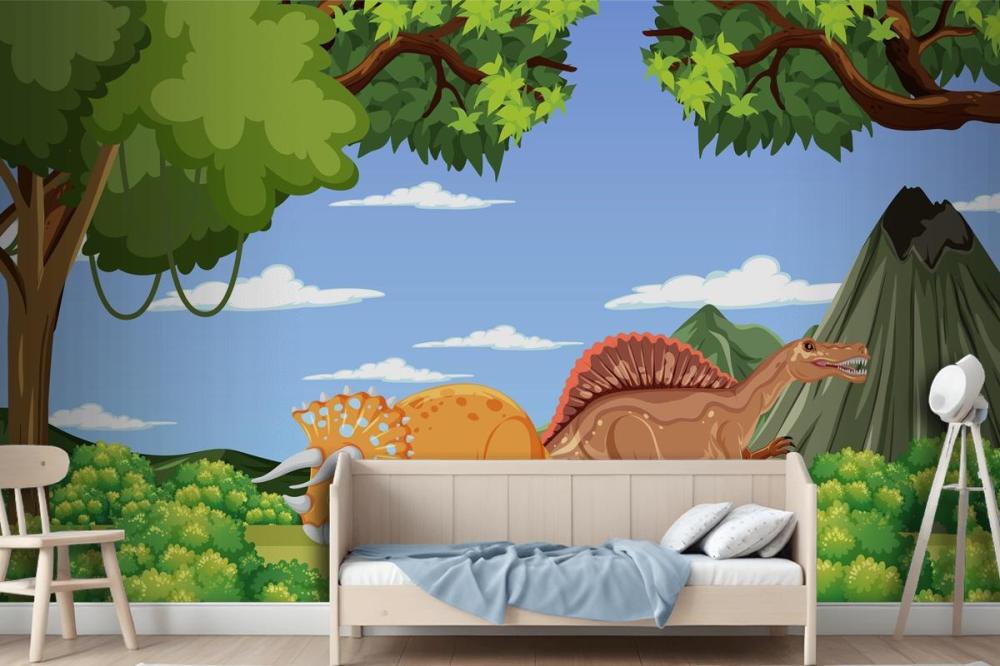 Dinosaur In Prehistoric Forest Scene Wallpaper Mural