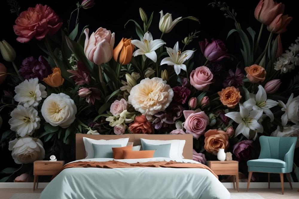 Dutch Dark Flowers Wallpaper Mural