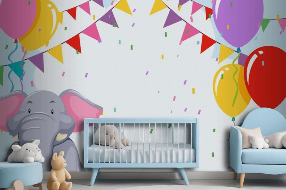 Elepehant On Birthday Template Wallpaper Mural