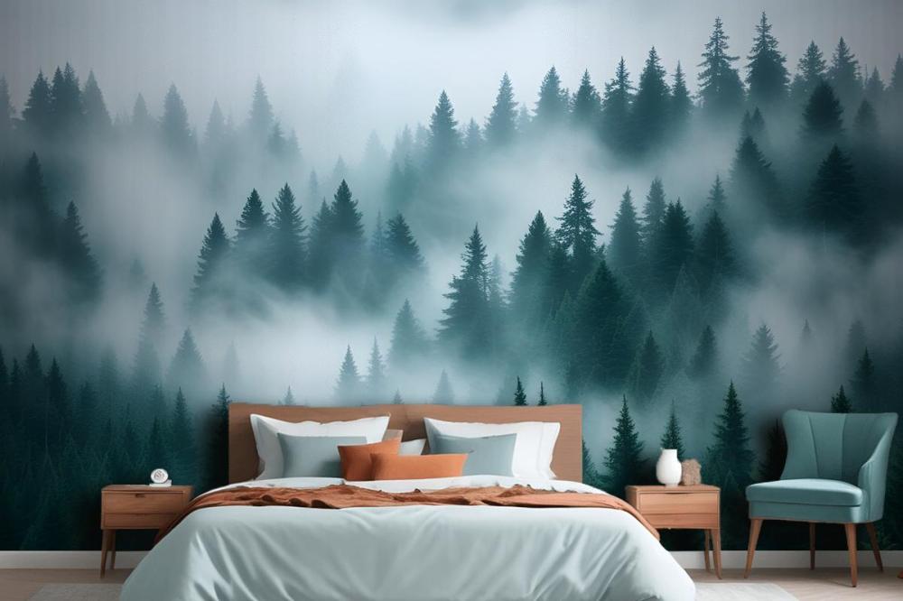 Foggy Pine Forest Wallpaper Mural