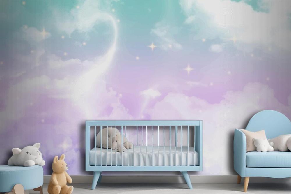 Gradient Pastel Sky Girl Wallpaper Mural