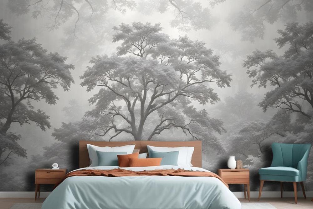 Gray Forest Illustration Etching Wallpaper Mural