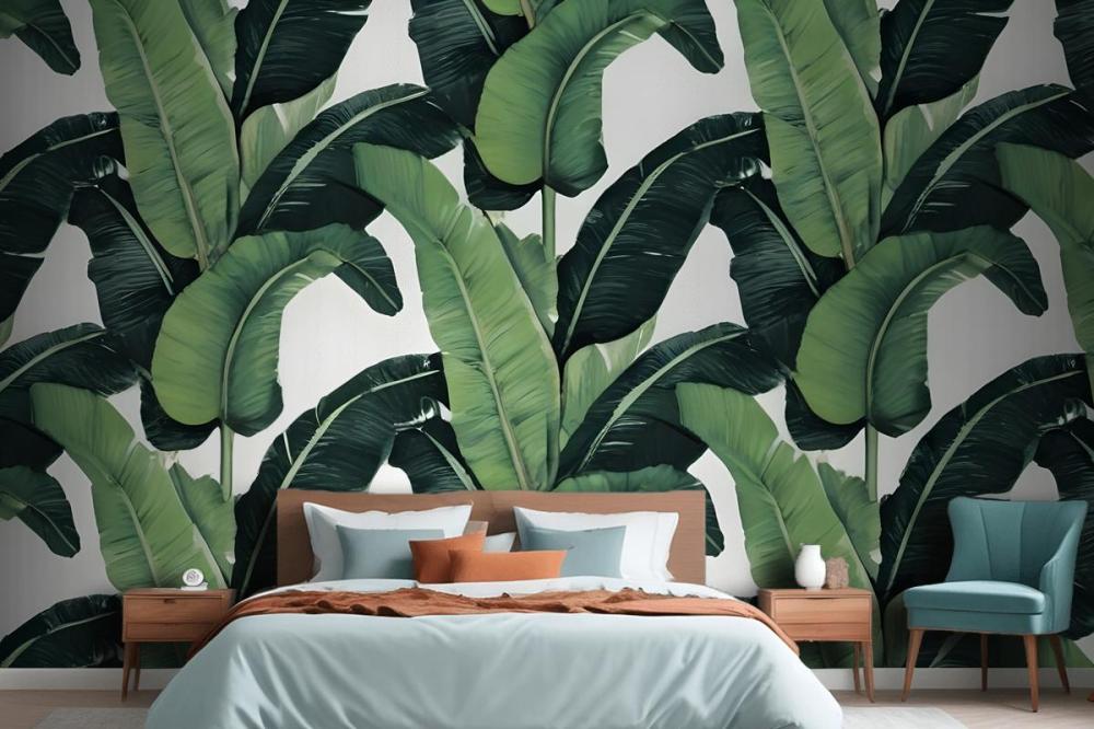 Green Banana Leaf Pattern Wallpaper Mural