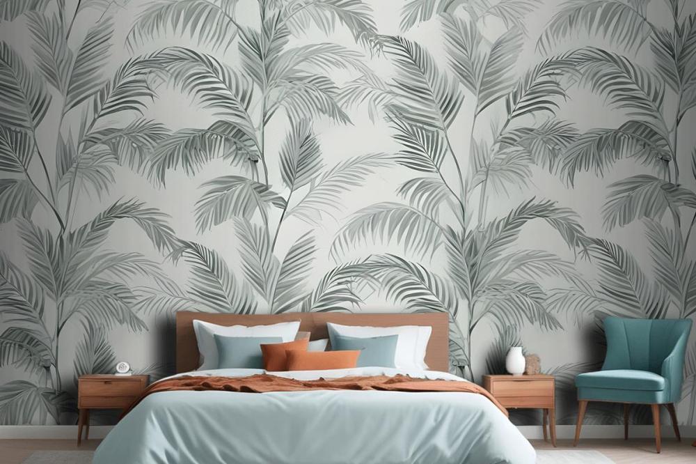 Green Inky Tropical Pattern Wallpaper Mural
