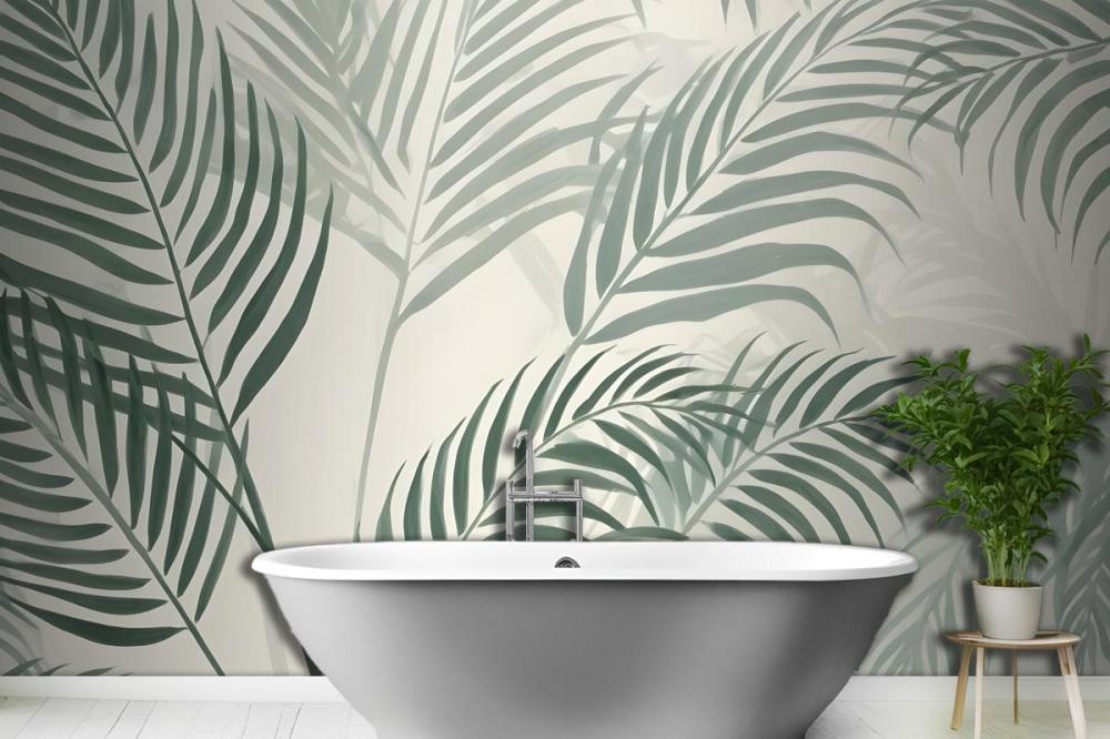 Green Palm Leaf Inky Tropical Wallpaper Mural