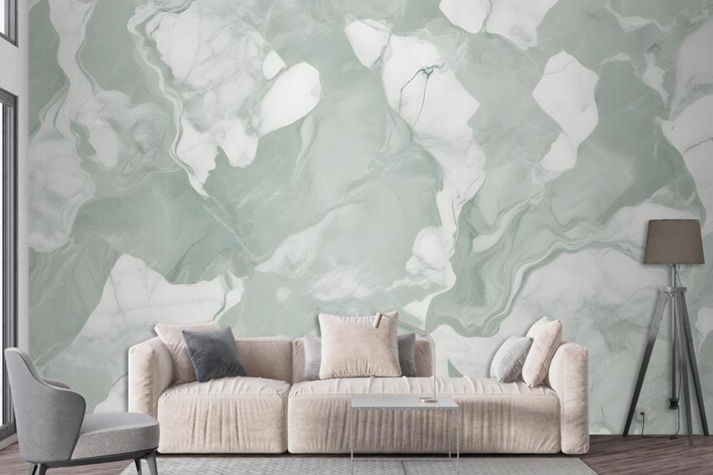 Green White Abstract Marble Wallpaper Mural