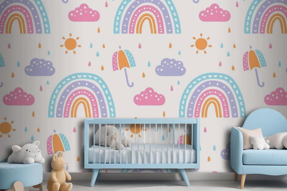 Hand Drawn Rainbow Pattern Design Kids Wallpaper Mural